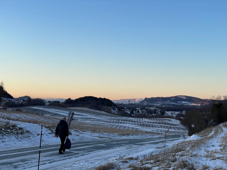 Landskapsbilde, mann langs veien